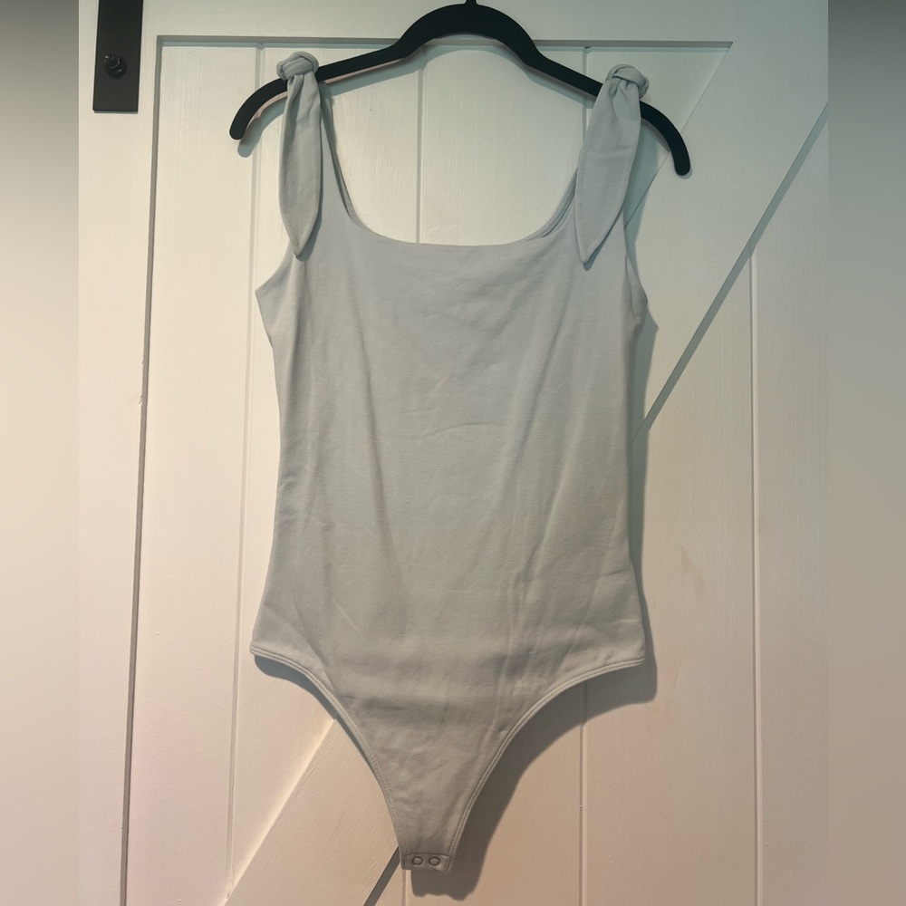Express Light Blue Gray Bodysuit with Shoulder Ties